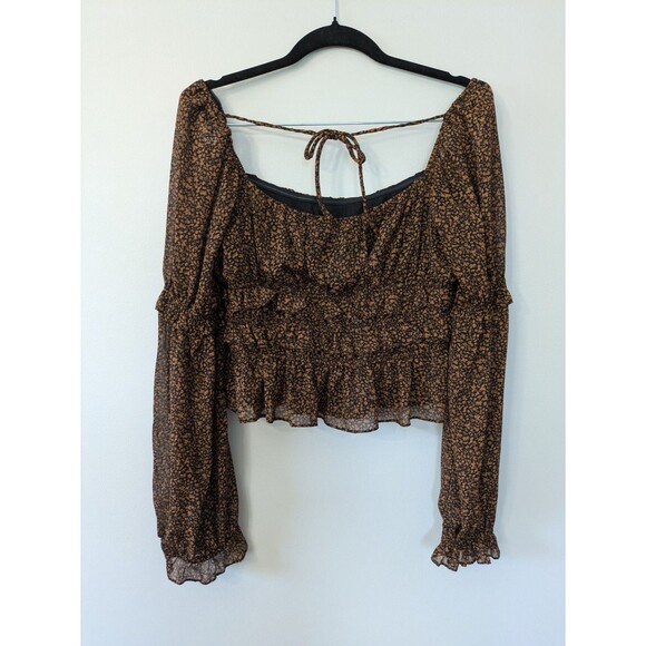 Astr the Label Fairfield Square Neck Crop Top Peasant Prairie Boho Puff Sleeve M - Picture 5 of 11